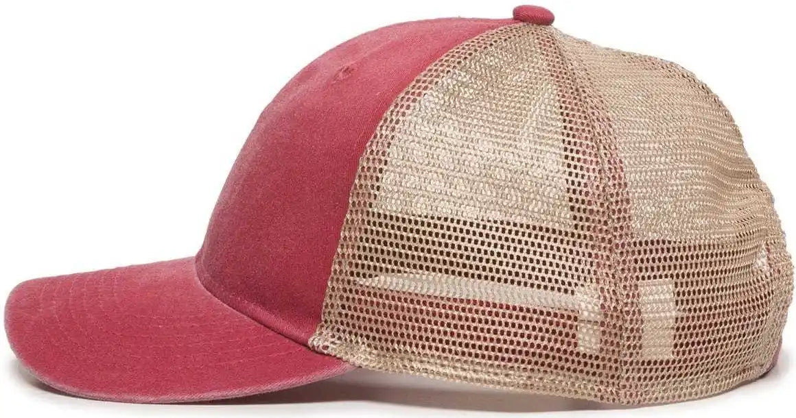 Oc Sports Pny-100m Adjustable Meshback Cap with Ponytail Hole - Red Tea Stain - Ivory / 6 7/8’’ - 7 1/2’’