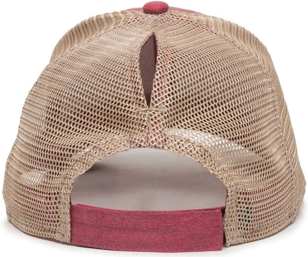 Oc Sports Pny-100m Adjustable Meshback Cap with Ponytail Hole - Red Tea Stain - Ivory / 6 7/8’’ - 7 1/2’’