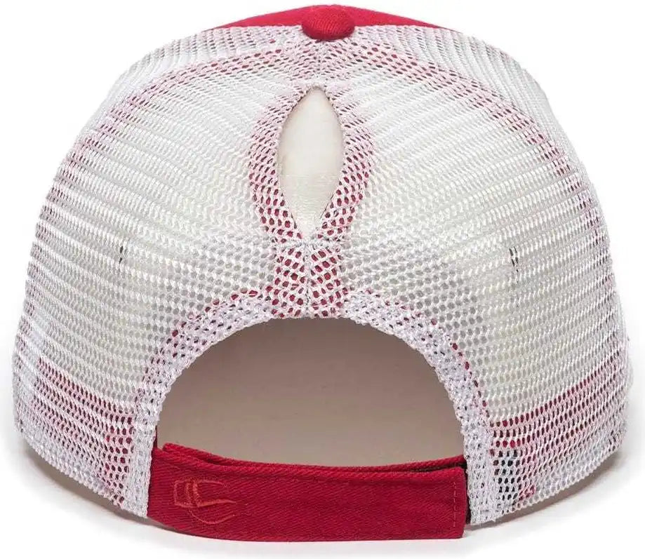 Oc Sports Pny100m Ponytail Mesh-back Cap - Red/ White - Red / 6 7/8’’ - 7 1/2’’