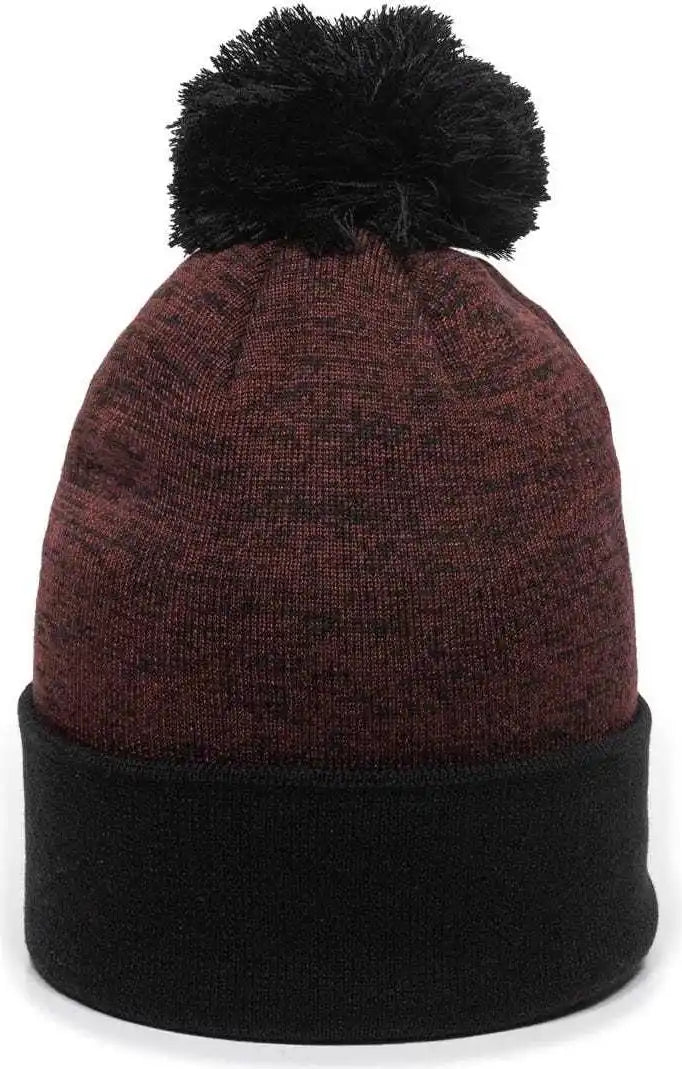 Oc Sports Pwc-100 Pixel Watch Beanie with Pom - Maroon Black - one Size Fits Most