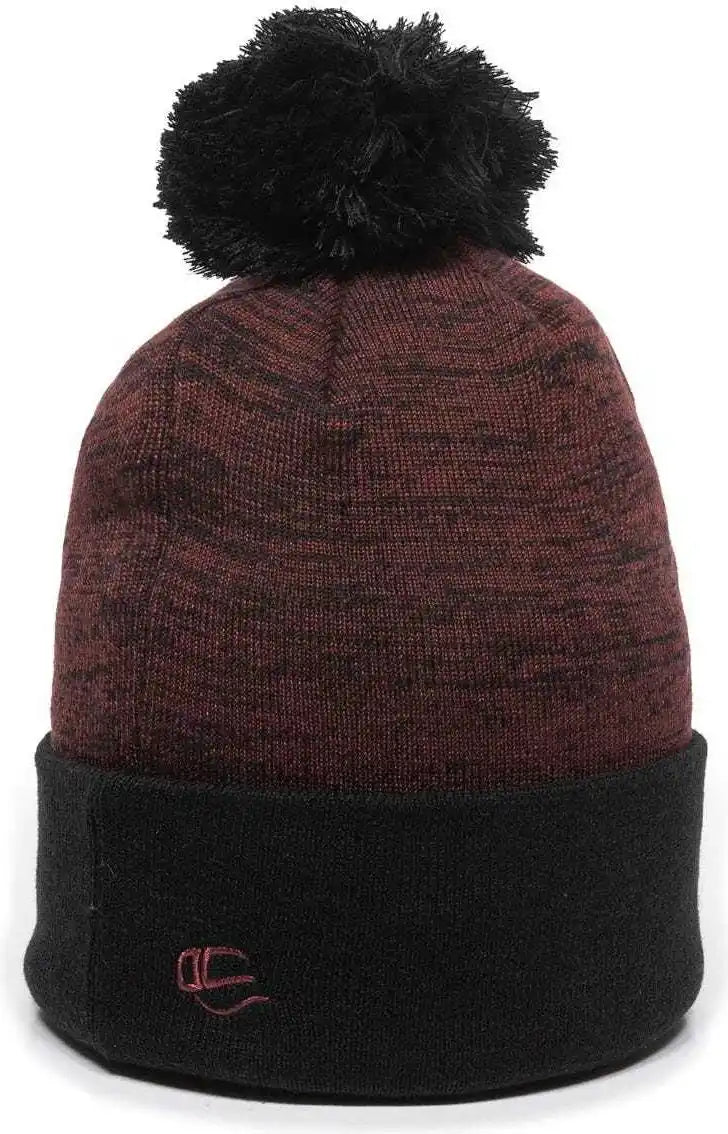Oc Sports Pwc-100 Pixel Watch Beanie with Pom - Maroon Black - one Size Fits Most