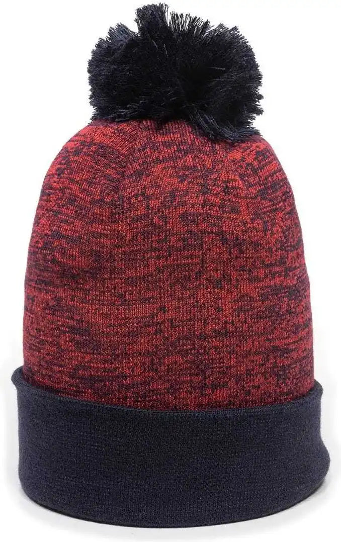Oc Sports Pwc-100 Pixel Watch Beanie with Pom - Red Navy - one Size Fits Most