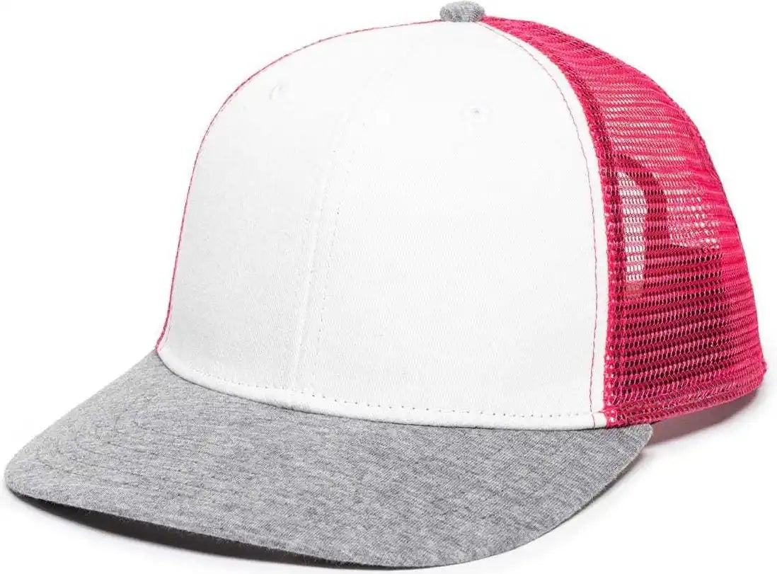 Oc Sports Rgr-200m Adjustable Mesh Back Gray Heathered Bill Cap - White Pink Grey - 6 7/8’’ - 7 1/2’’