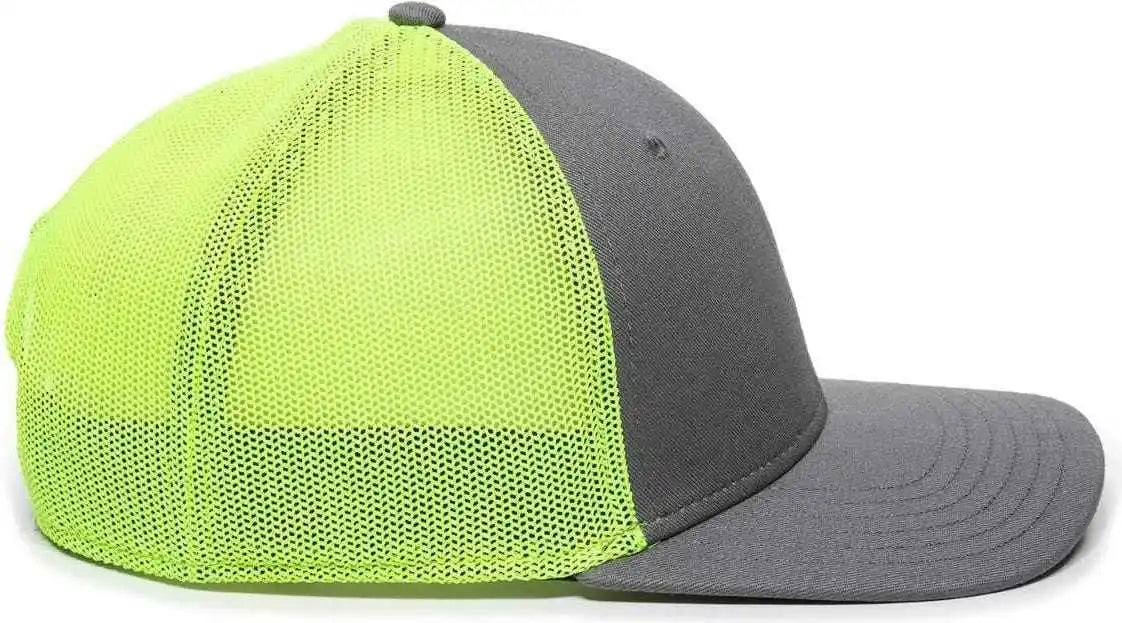 Oc Sports Rgr-360m Adjustable Mesh Back Cap - Charcoal Neon Yellow - Dark Gray / 6 7/8’’ - 7 1/2’’