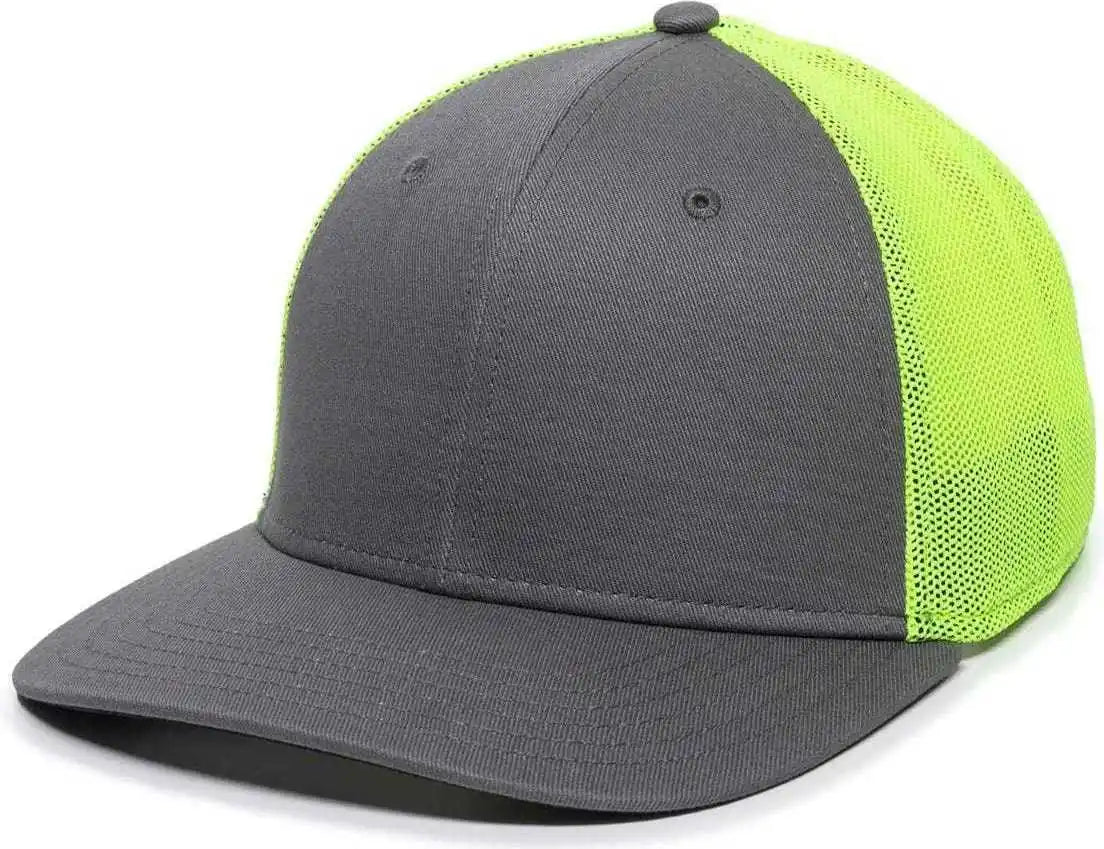 Oc Sports Rgr-360m Adjustable Mesh Back Cap - Charcoal Neon Yellow - Dark Gray / 6 7/8’’ - 7 1/2’’