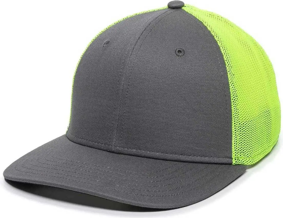 Oc Sports Rgr-360m Adjustable Mesh Back Cap - Charcoal Neon Yellow - Dark Gray / 6 7/8’’ - 7 1/2’’