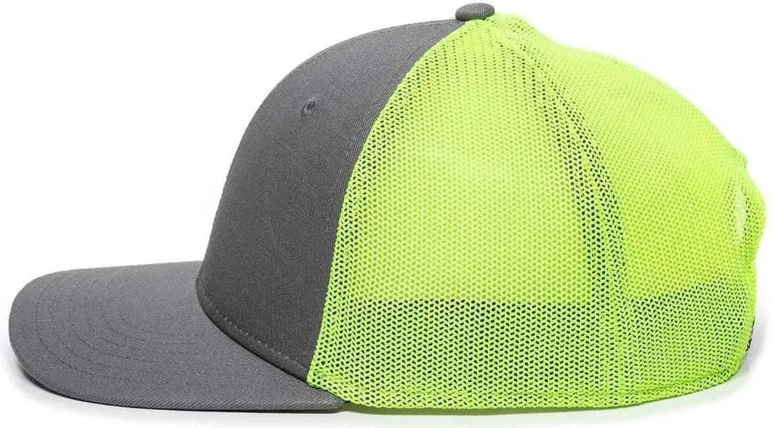 Oc Sports Rgr-360m Adjustable Mesh Back Cap - Charcoal Neon Yellow - Dark Gray / 6 7/8’’ - 7 1/2’’
