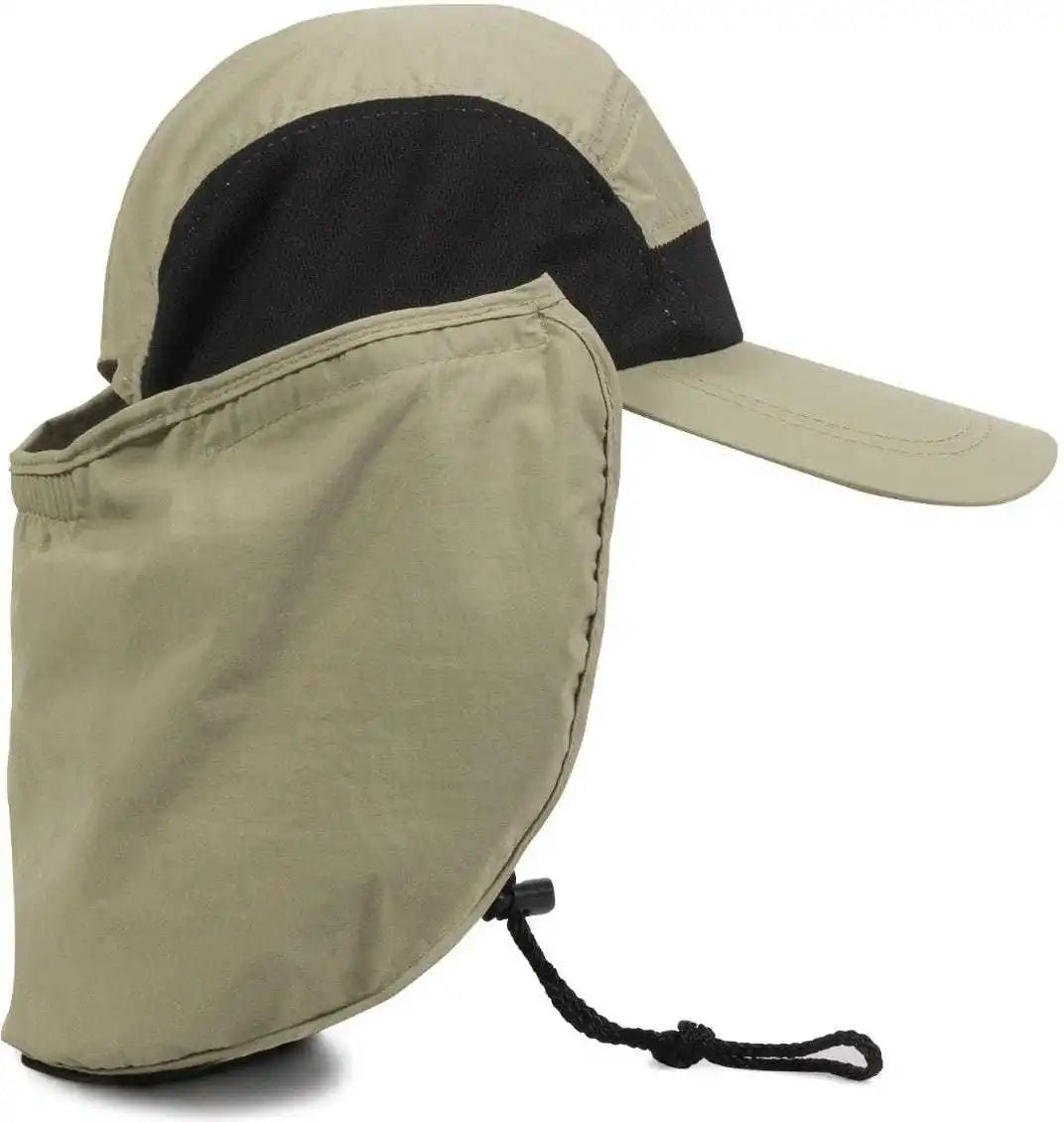 Oc Sports Rr-002 Adjustable Cap with Neck Flap - Khaki Black - 6 7/8’’ - 7 1/2’’