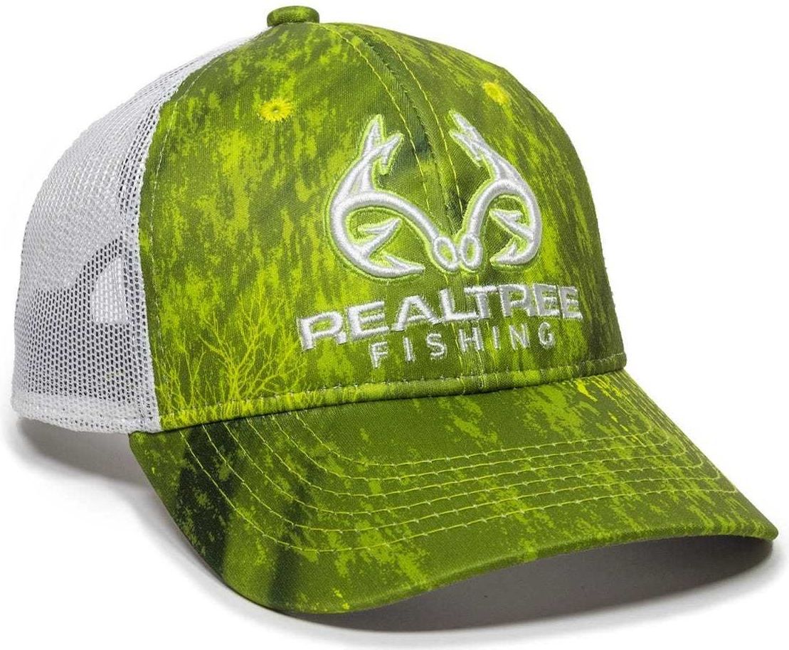 Oc Sports Rt06a Adjustable Mesh Back Cap - Realtree Fishing Dark Lime White - 6 7/8’’ - 7 1/2’’