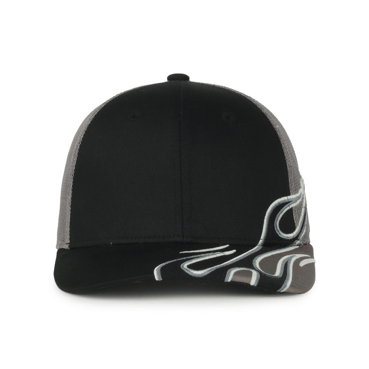 Oc Sports Skrrt-01 Flame Embroidery Mesh Back Cap - Black/dark Grey