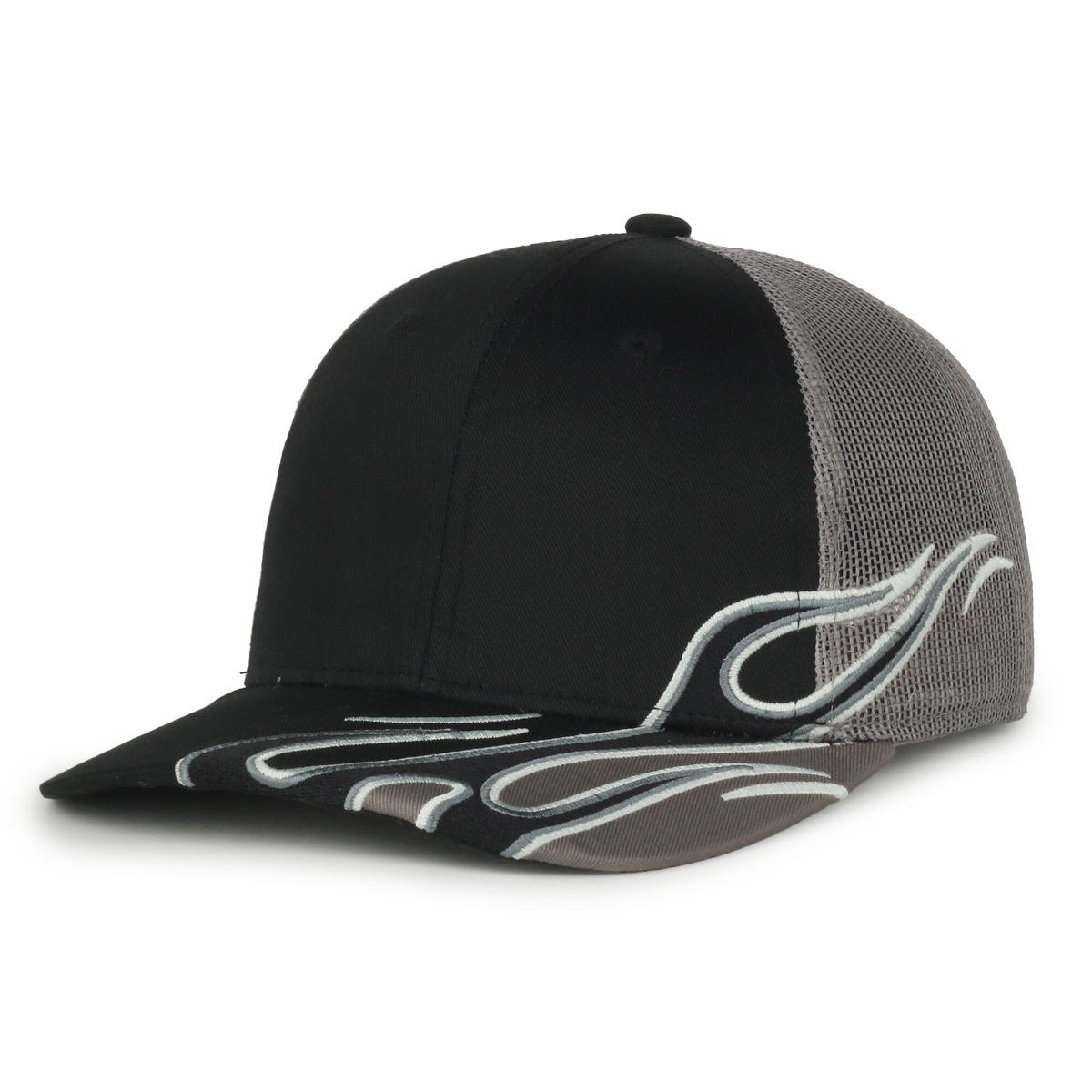 Oc Sports Skrrt-01 Flame Embroidery Mesh Back Cap - Black/dark Grey