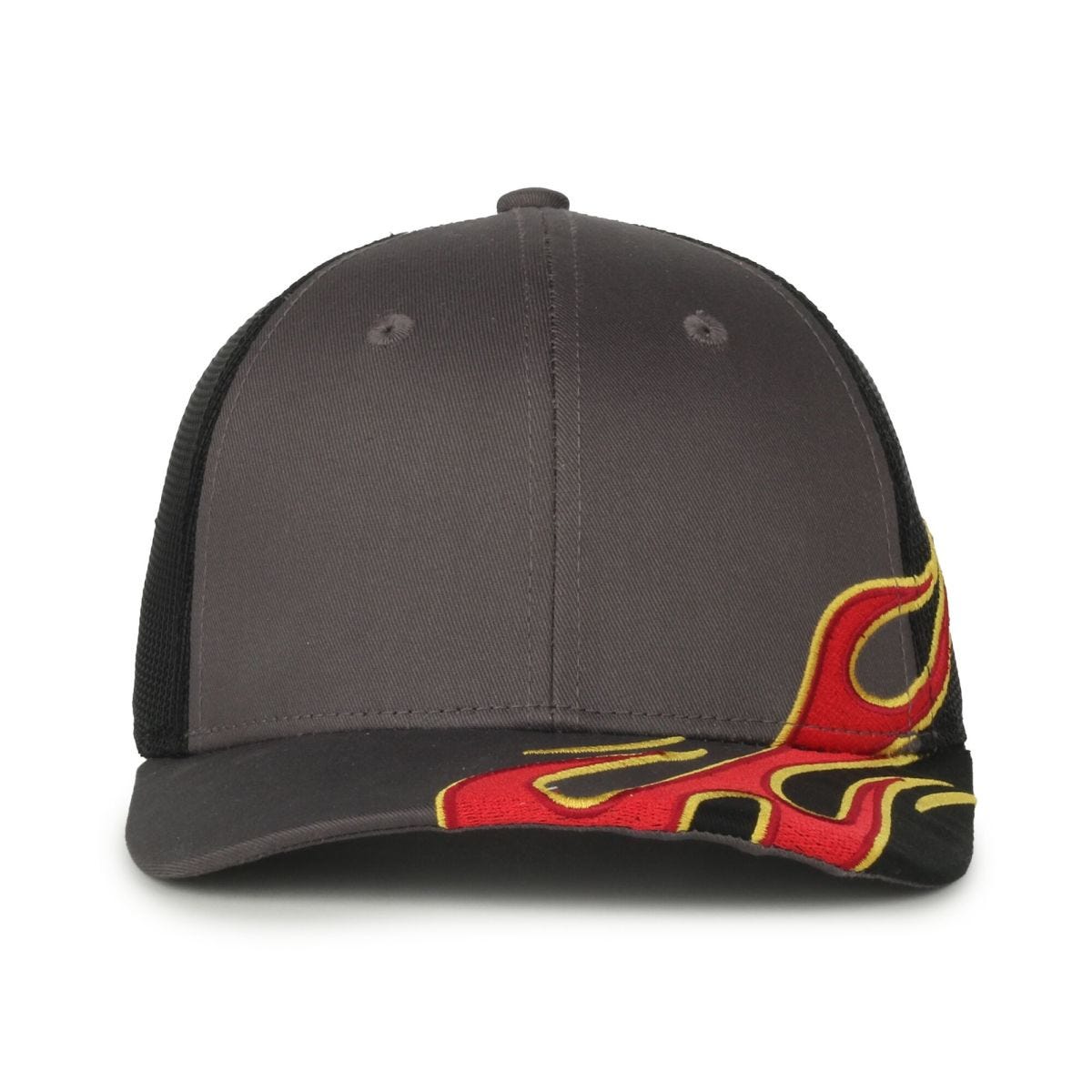 Oc Sports Skrrt-01 Flame Embroidery Mesh Back Cap - Charcoal/black