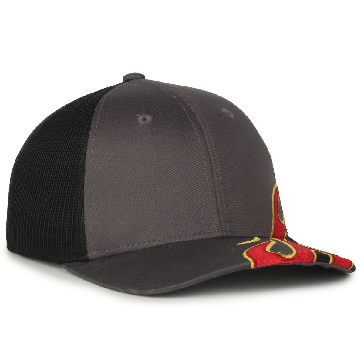 Oc Sports Skrrt-01 Flame Embroidery Mesh Back Cap - Charcoal/black