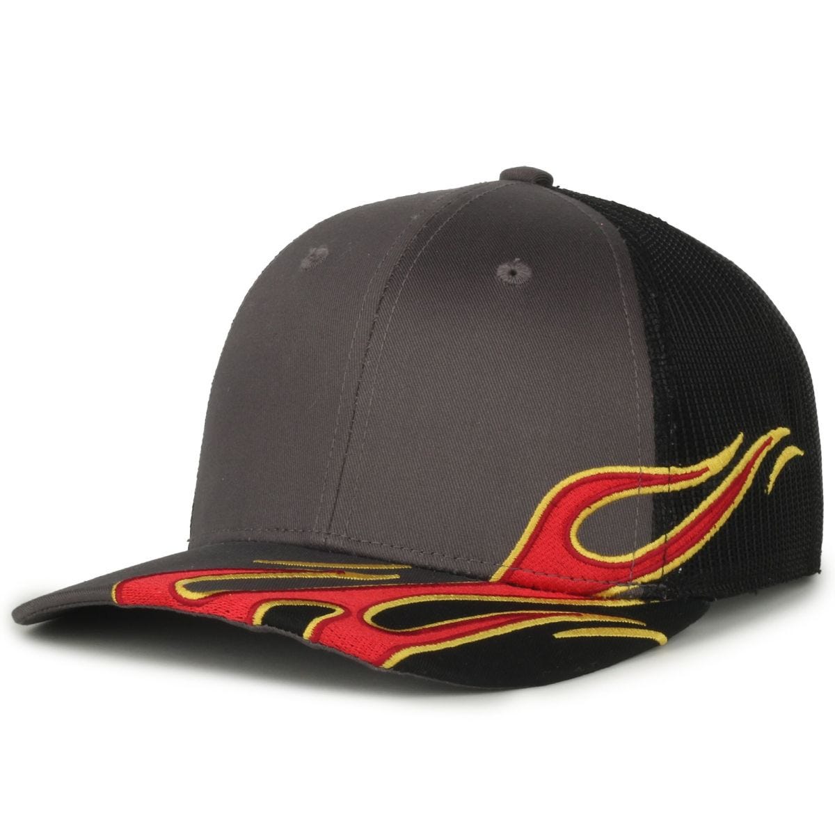 Oc Sports Skrrt-01 Flame Embroidery Mesh Back Cap - Charcoal/black