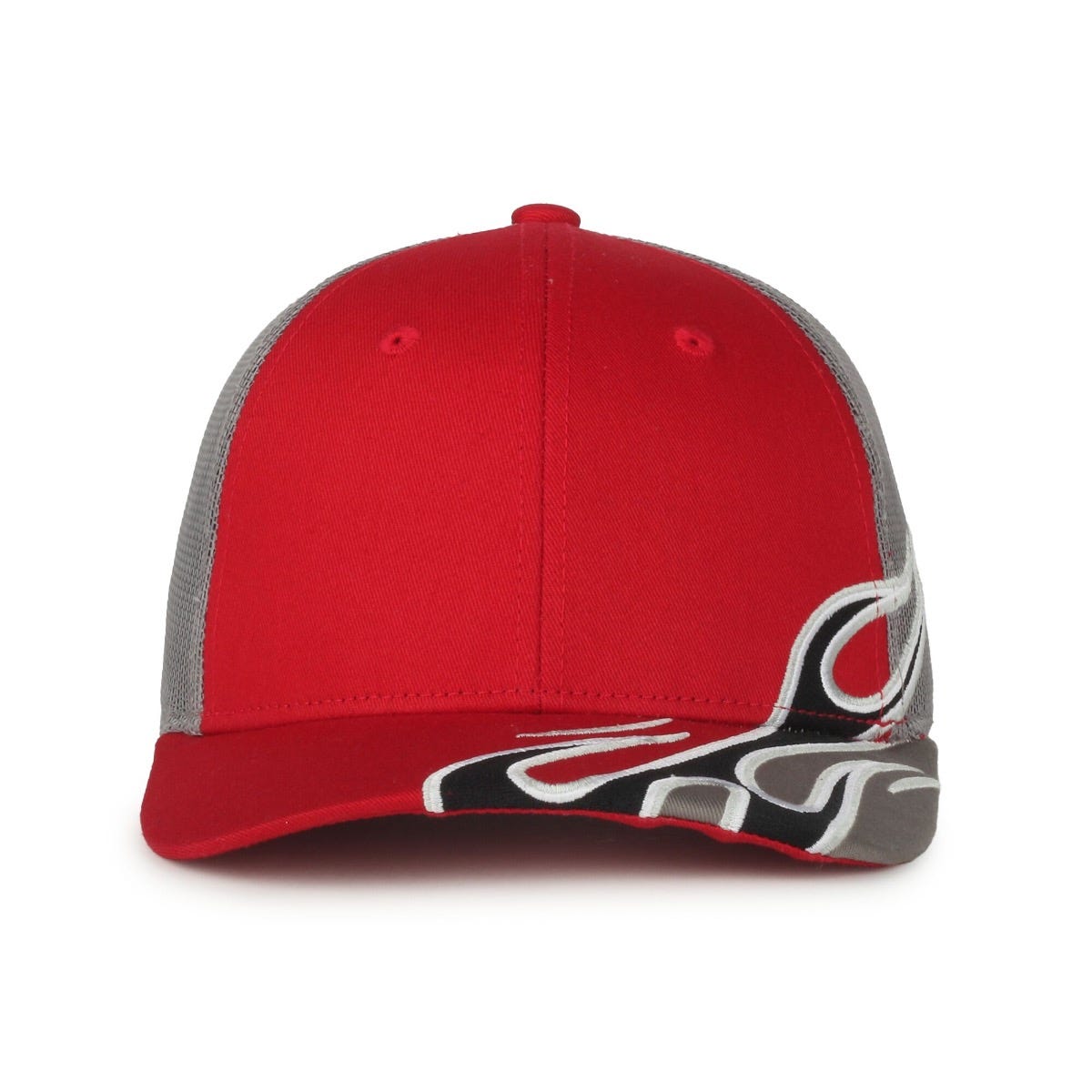 Oc Sports Skrrt-01 Flame Embroidery Mesh Back Cap - Red/dark Grey