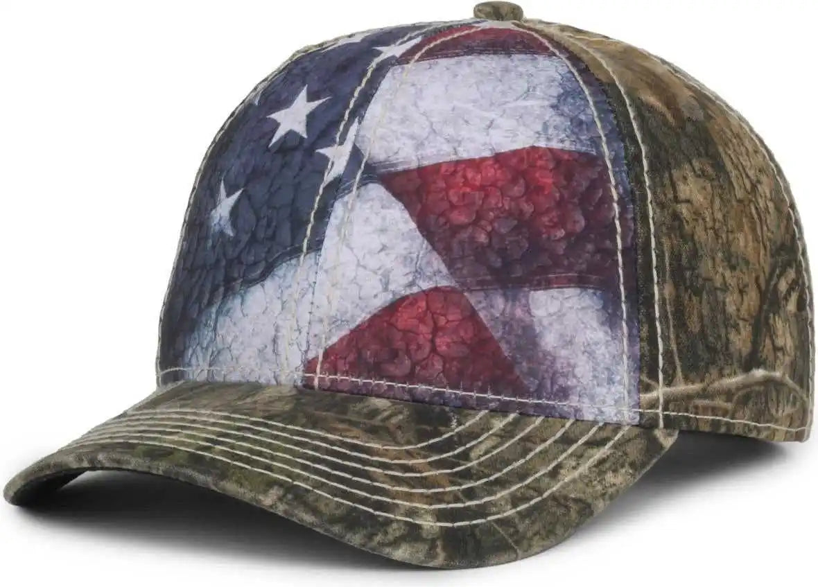 Oc Sports Sus-100 Sublimated Flag Front with Camo Back Cap - American Mossy Oak Country Dna - Osfm