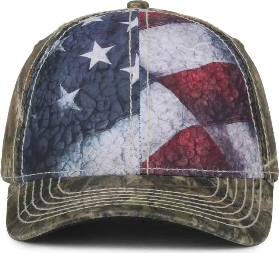 Oc Sports Sus-100 Sublimated Flag Front with Camo Back Cap - American Mossy Oak Country Dna - Osfm