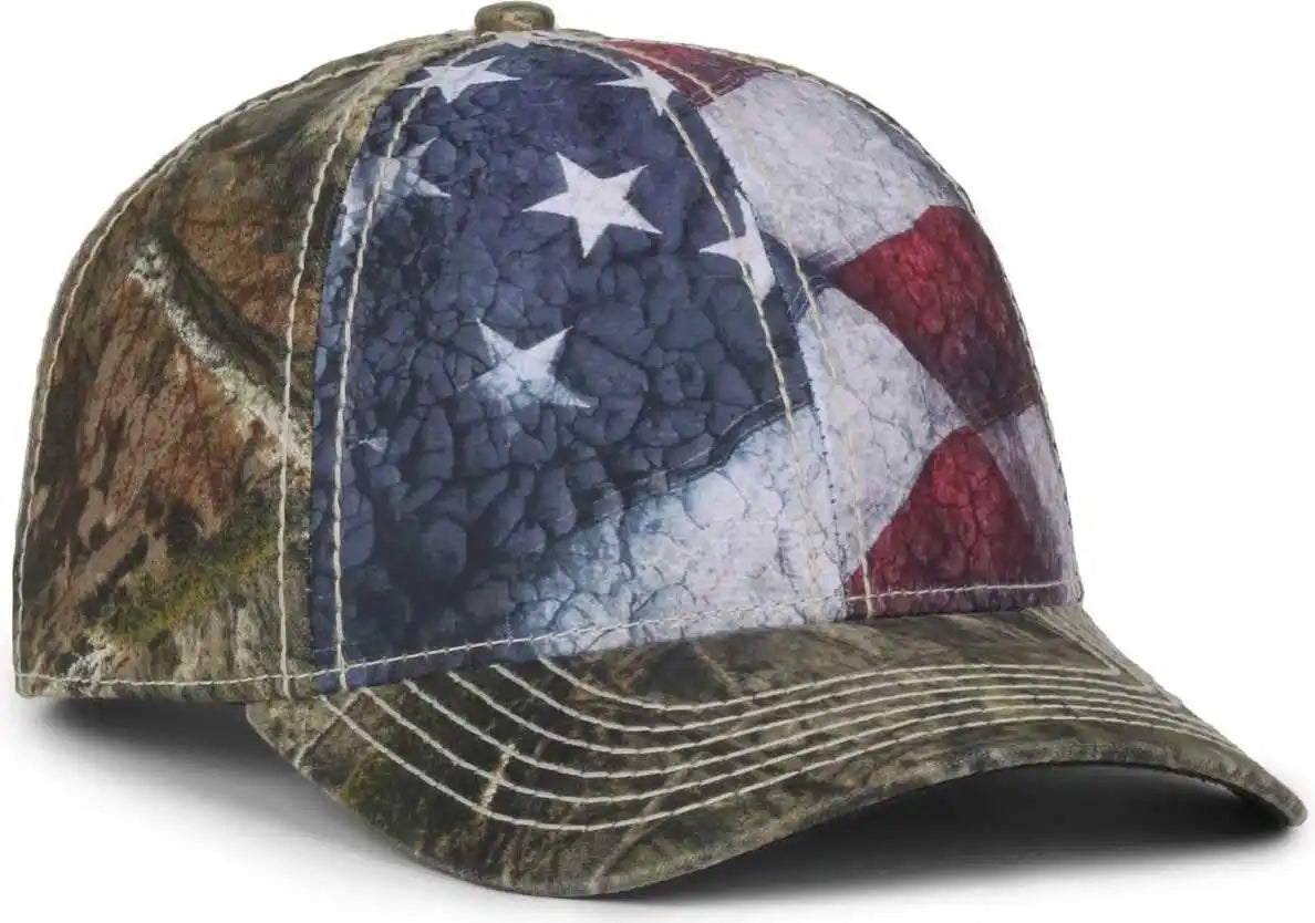 Oc Sports Sus-100 Sublimated Flag Front with Camo Back Cap - American Mossy Oak Country Dna - Osfm