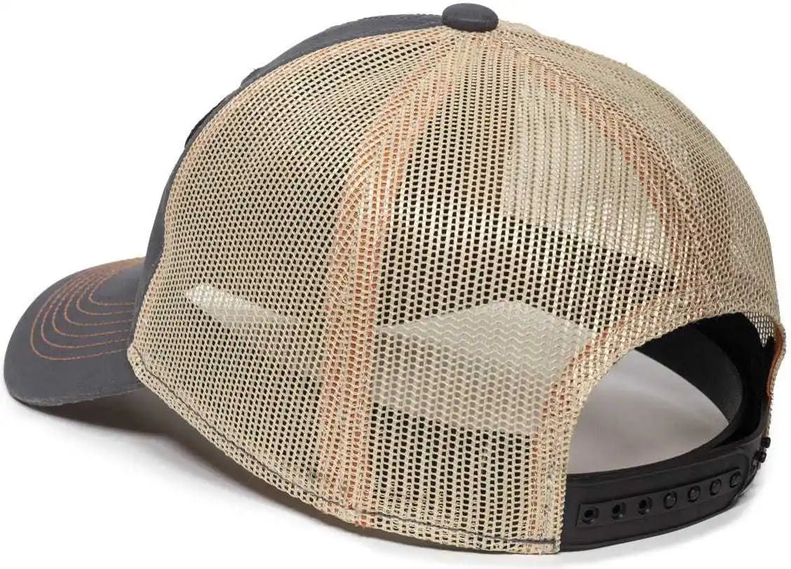 Oc Sports Tru03a Weathered Cotton Mesh Back Cap - Dark Gray Beige - Khaki / 6 7/8’’ - 7 1/2’’