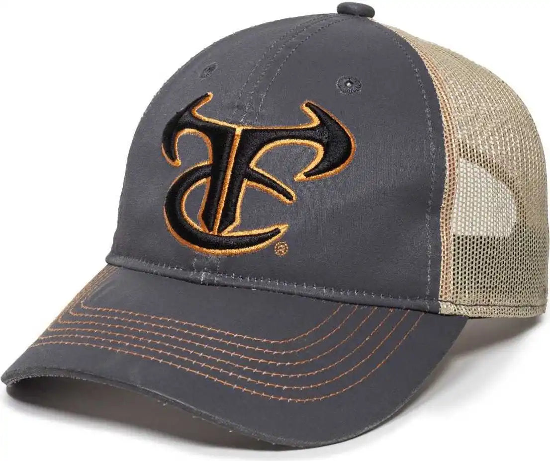 Oc Sports Tru03a Weathered Cotton Mesh Back Cap - Dark Gray Beige - Khaki / 6 7/8’’ - 7 1/2’’