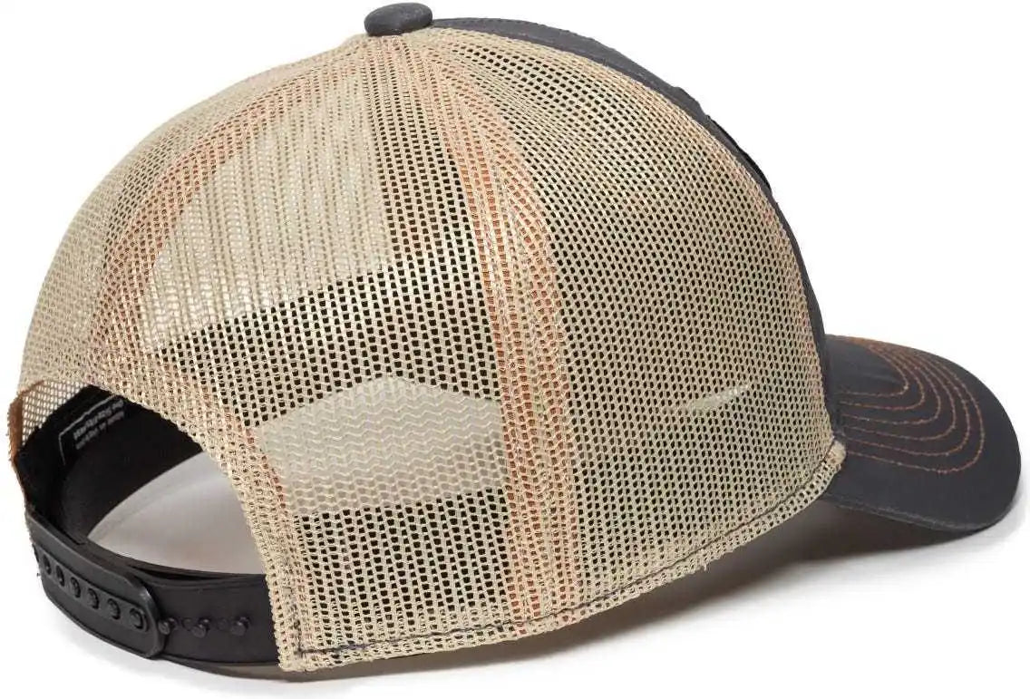 Oc Sports Tru03a Weathered Cotton Mesh Back Cap - Dark Gray Beige - Khaki / 6 7/8’’ - 7 1/2’’