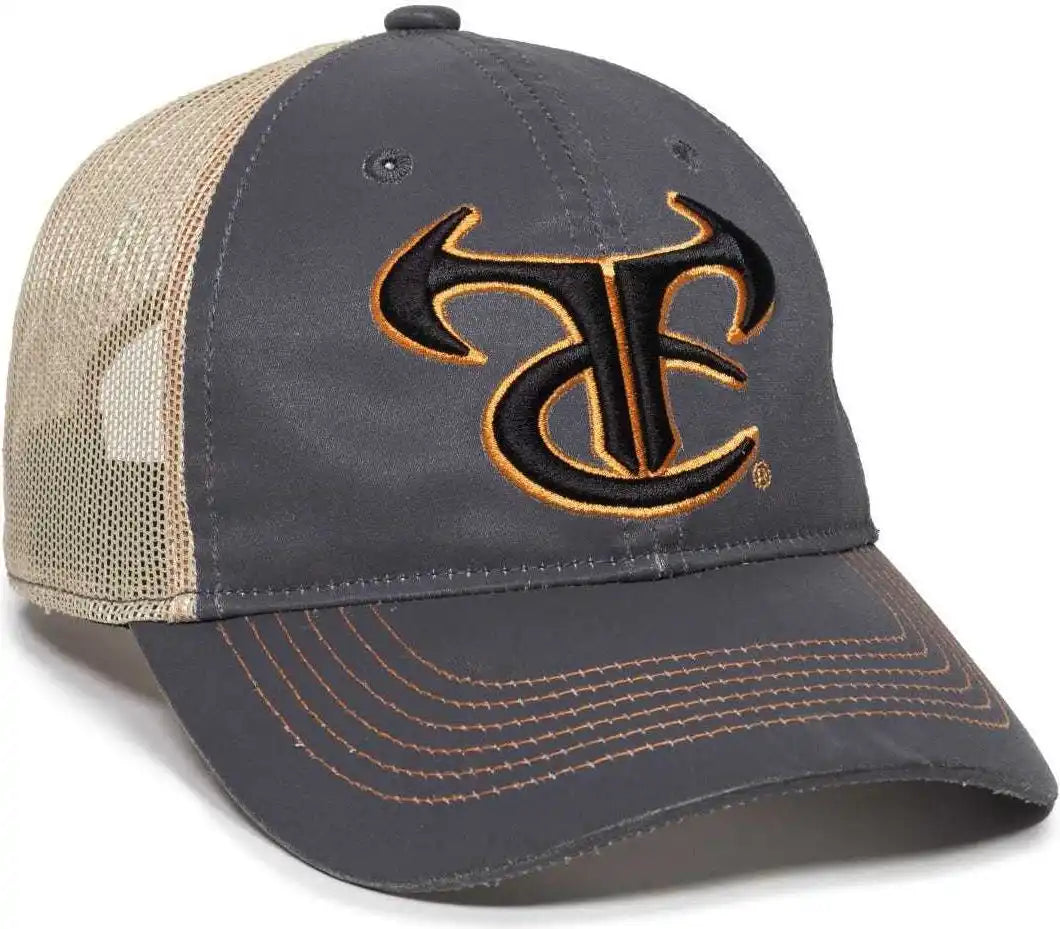Oc Sports Tru03a Weathered Cotton Mesh Back Cap - Dark Gray Beige - Khaki / 6 7/8’’ - 7 1/2’’