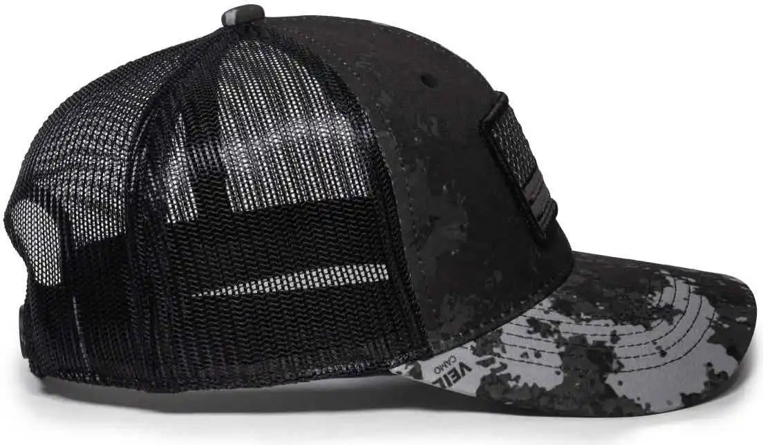 Oc Sports Usa-170 Polyester Camo Mesh Back Cap - Veil Tac-black Black - 6 7/8’’ - 7 1/2’’