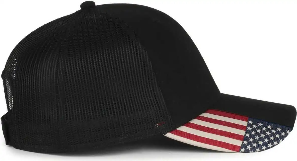 Oc Sports Usa-300m Brushed Twill with Flag Visor Insert Cap - Black - Osfm