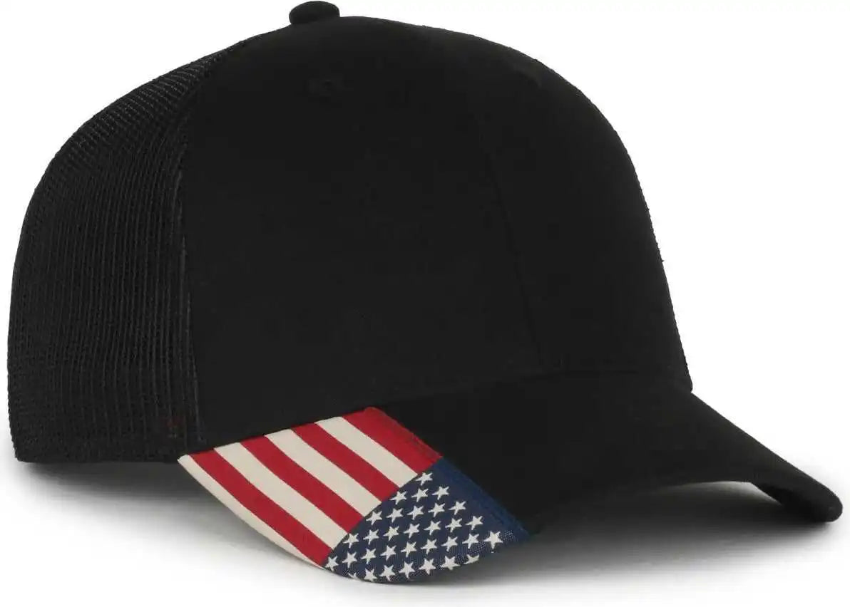 Oc Sports Usa-300m Brushed Twill with Flag Visor Insert Cap - Black - Osfm
