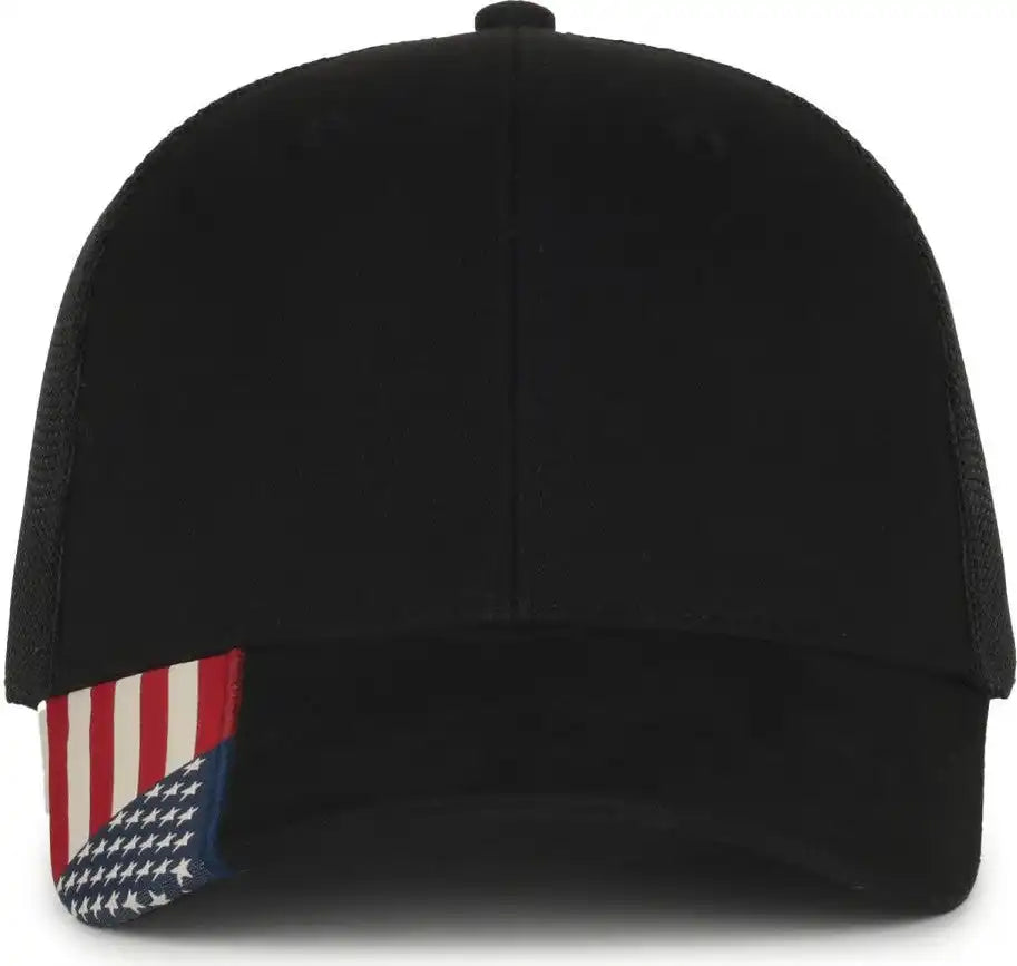 Oc Sports Usa-300m Brushed Twill with Flag Visor Insert Cap - Black - Osfm