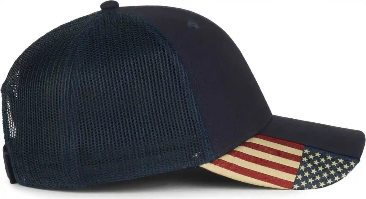 Oc Sports Usa-300m Brushed Twill with Flag Visor Insert Cap - Navy - Osfm