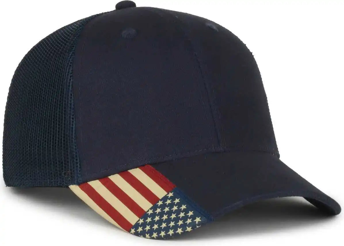 Oc Sports Usa-300m Brushed Twill with Flag Visor Insert Cap - Navy