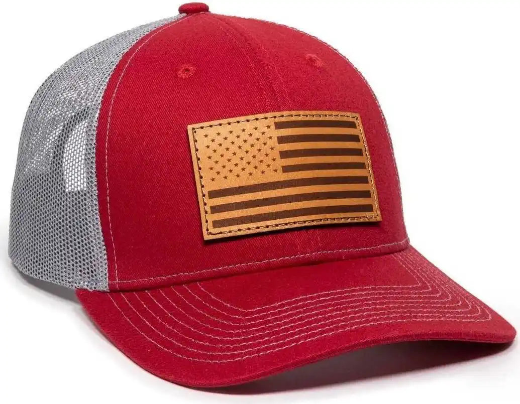 Oc Sports Usa771 American Flag Leather Patch Cap -cardinal Gray - Cardinal / 6 7/8’’ - 7 1/2’’