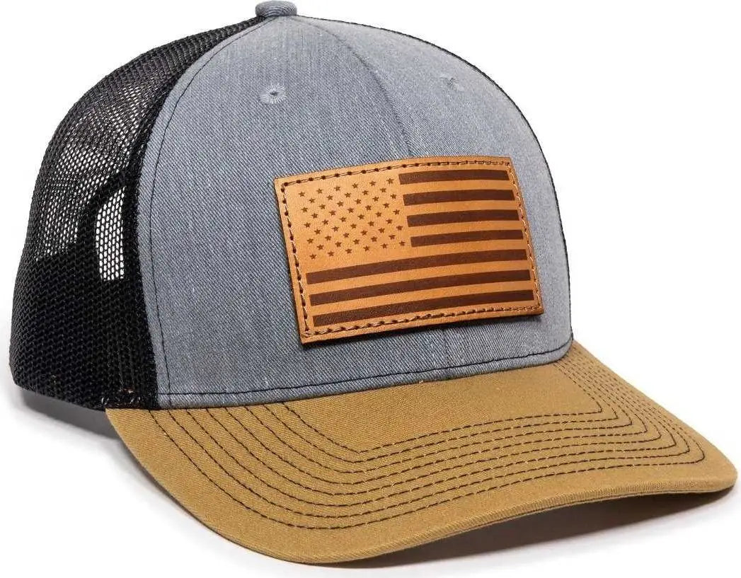 Oc Sports Usa771 American Flag Leather Patch Cap -heathered Gray Black Old Gold - 6 7/8’’ - 7 1/2’’