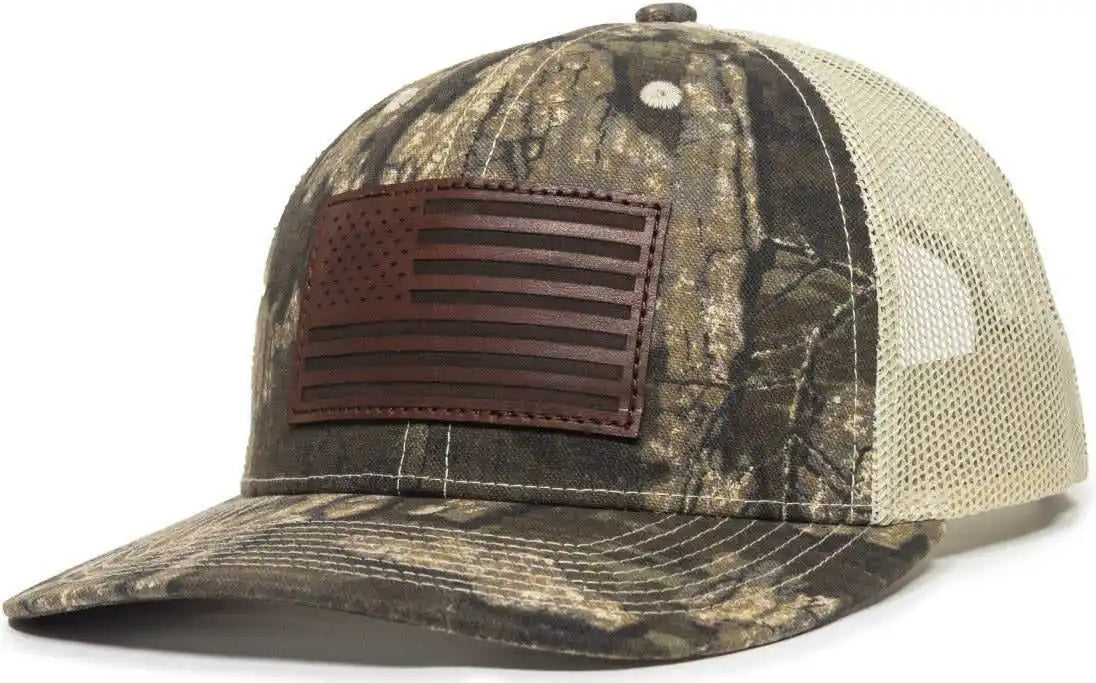 Oc Sports Usa771camo American Flag Leather Patch Cap - Realtree Timber Tan - 6 7/8’’ - 7 1/2’’