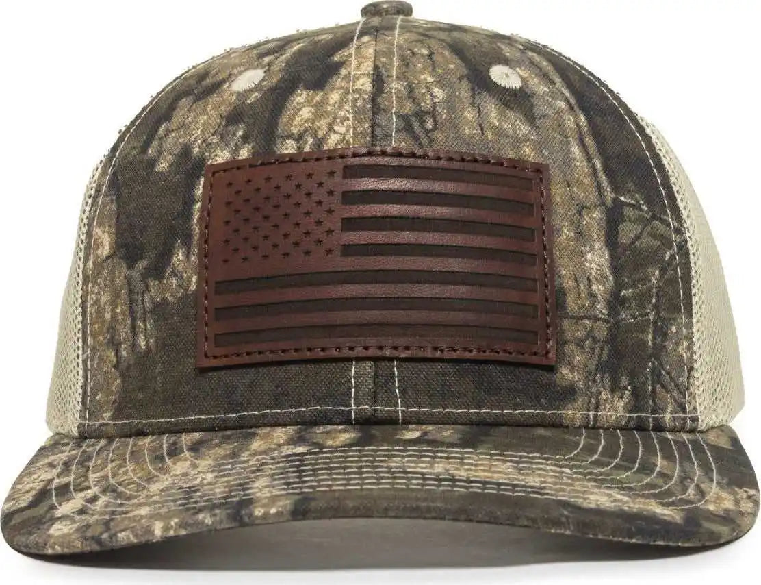 Oc Sports Usa771camo American Flag Leather Patch Cap - Realtree Timber Tan - 6 7/8’’ - 7 1/2’’