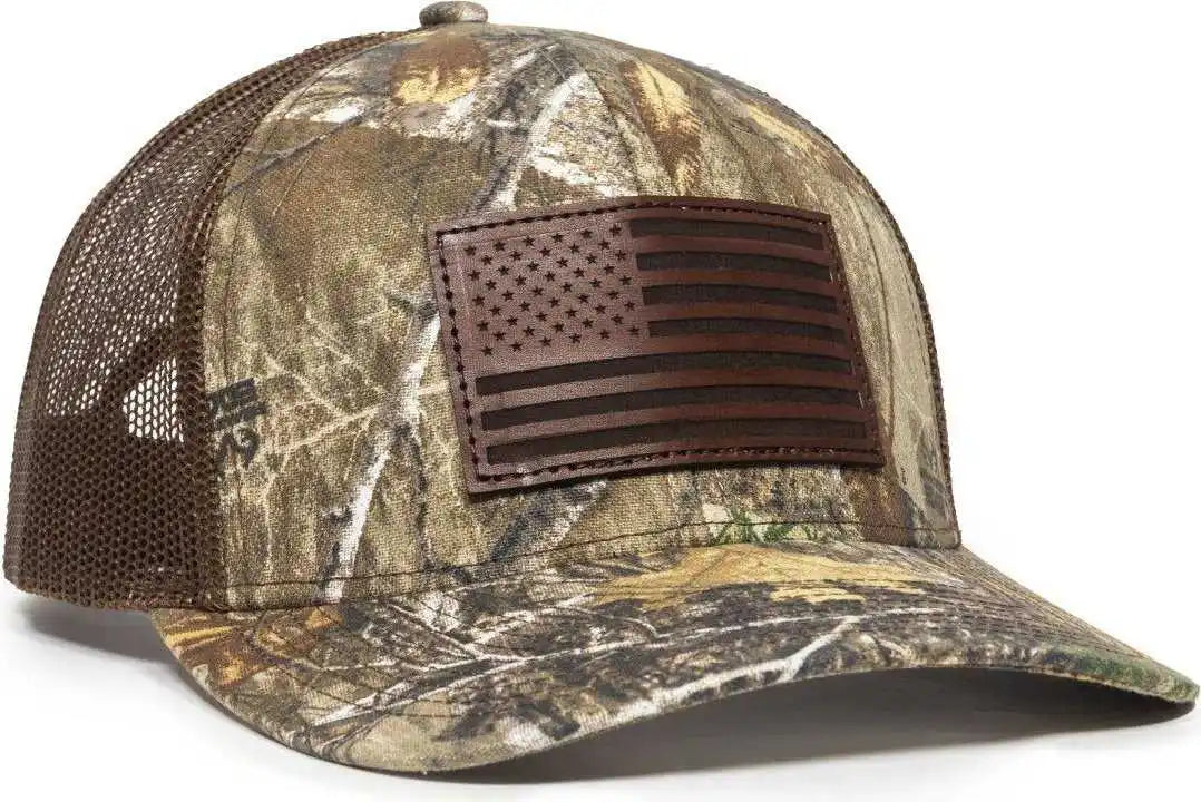 Oc Sports Usa771camo American Flag Leather Patch Cap -realtree Edge Brown - Realtree / 6 7/8’’ - 7 1/2’’