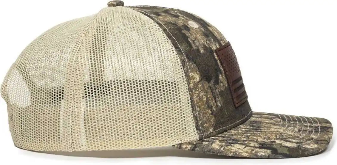 Oc Sports Usa771camo American Flag Leather Patch Cap - Realtree Timber Tan - 6 7/8’’ - 7 1/2’’