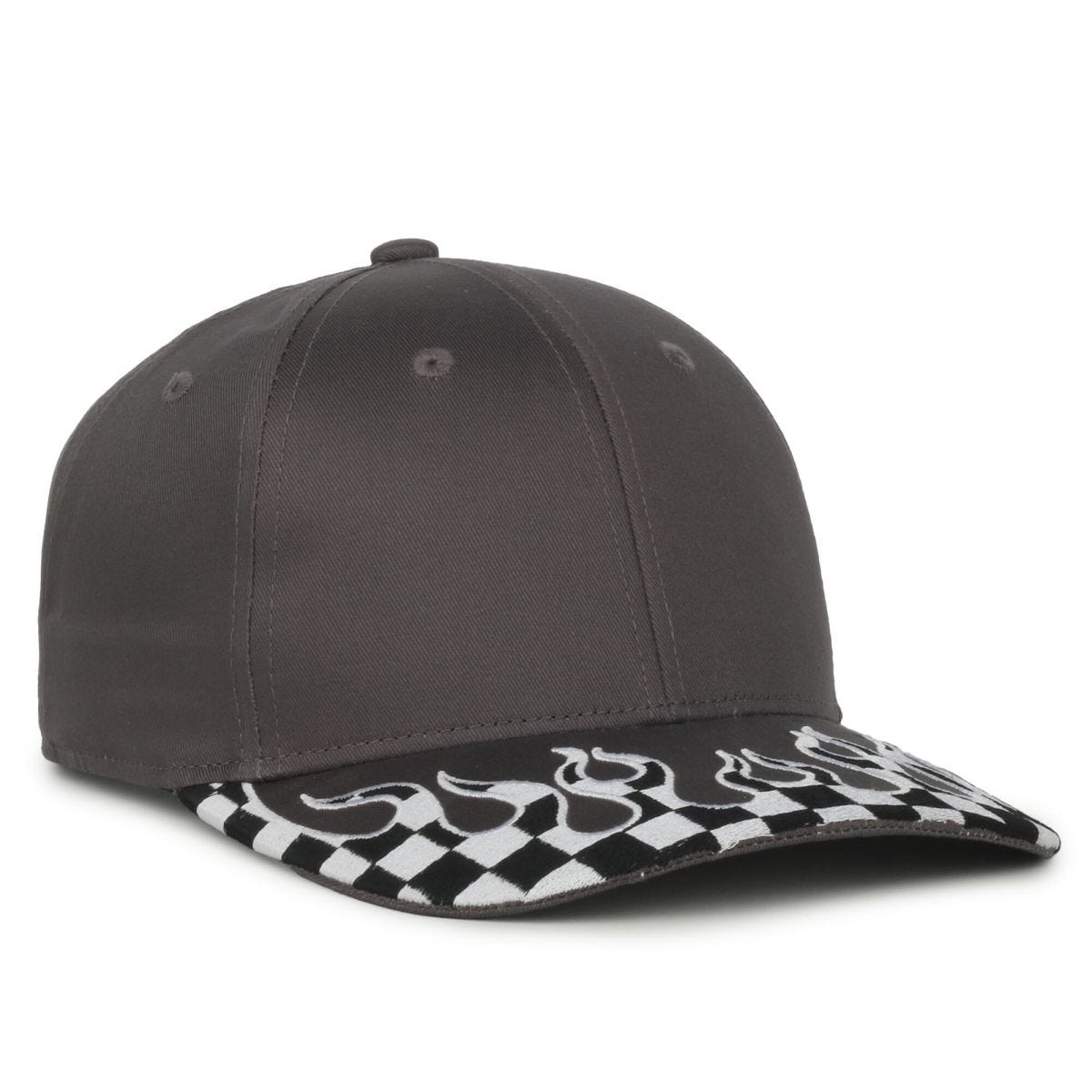 Oc Sports Vroom-01 Checkered Flame Solid Back Cap - Charcoal