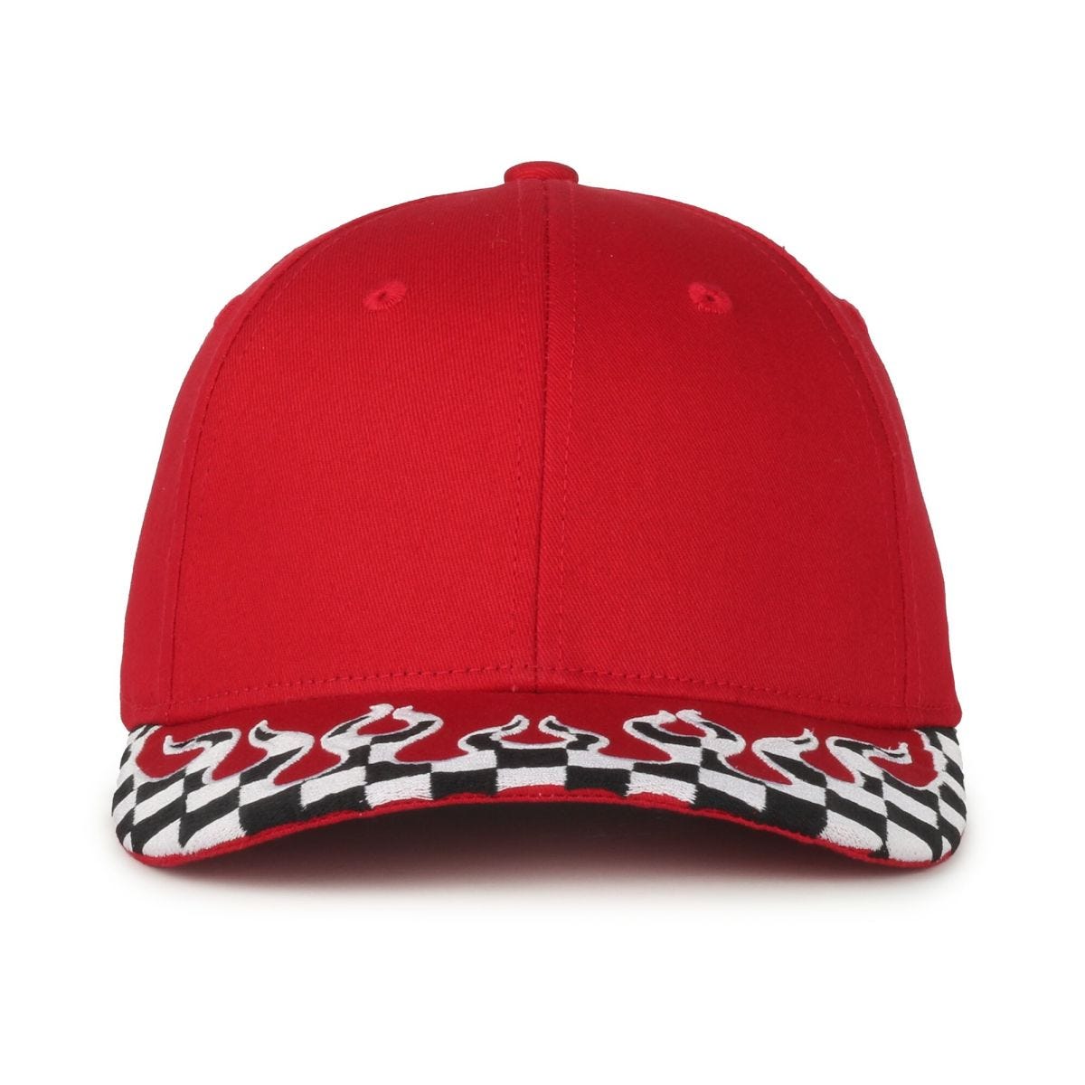 Oc Sports Vroom-01 Checkered Flame Solid Back Cap - Red