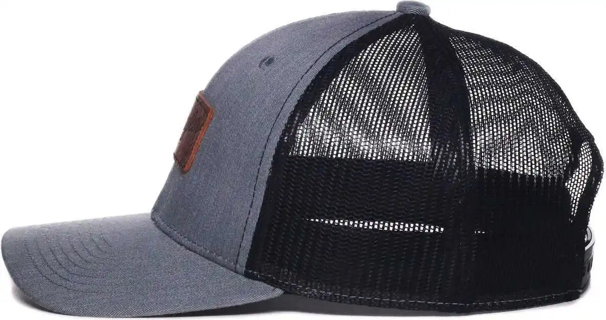 Oc Sports Wra-103 Wranger Leather Patch Trucker Cap - Ht Gray Black - Osfm