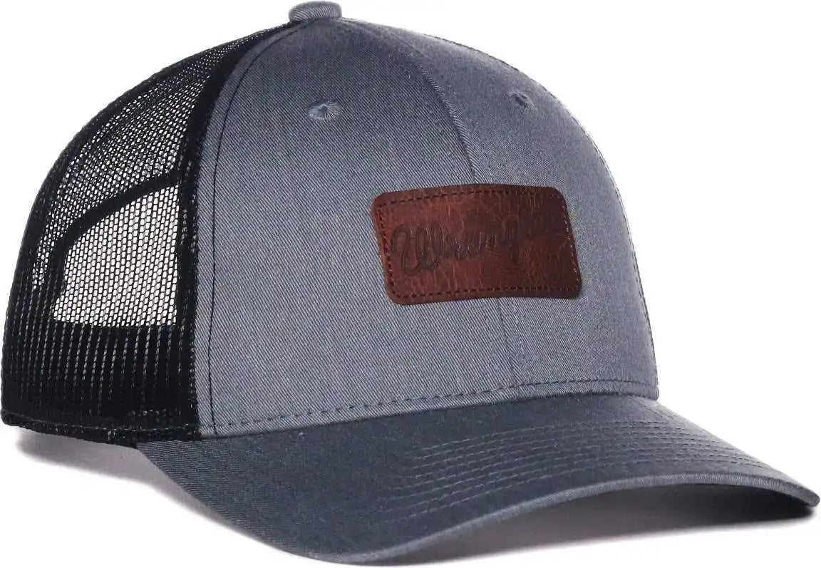 Oc Sports Wra-103 Wranger Leather Patch Trucker Cap - Ht Gray Black - Osfm