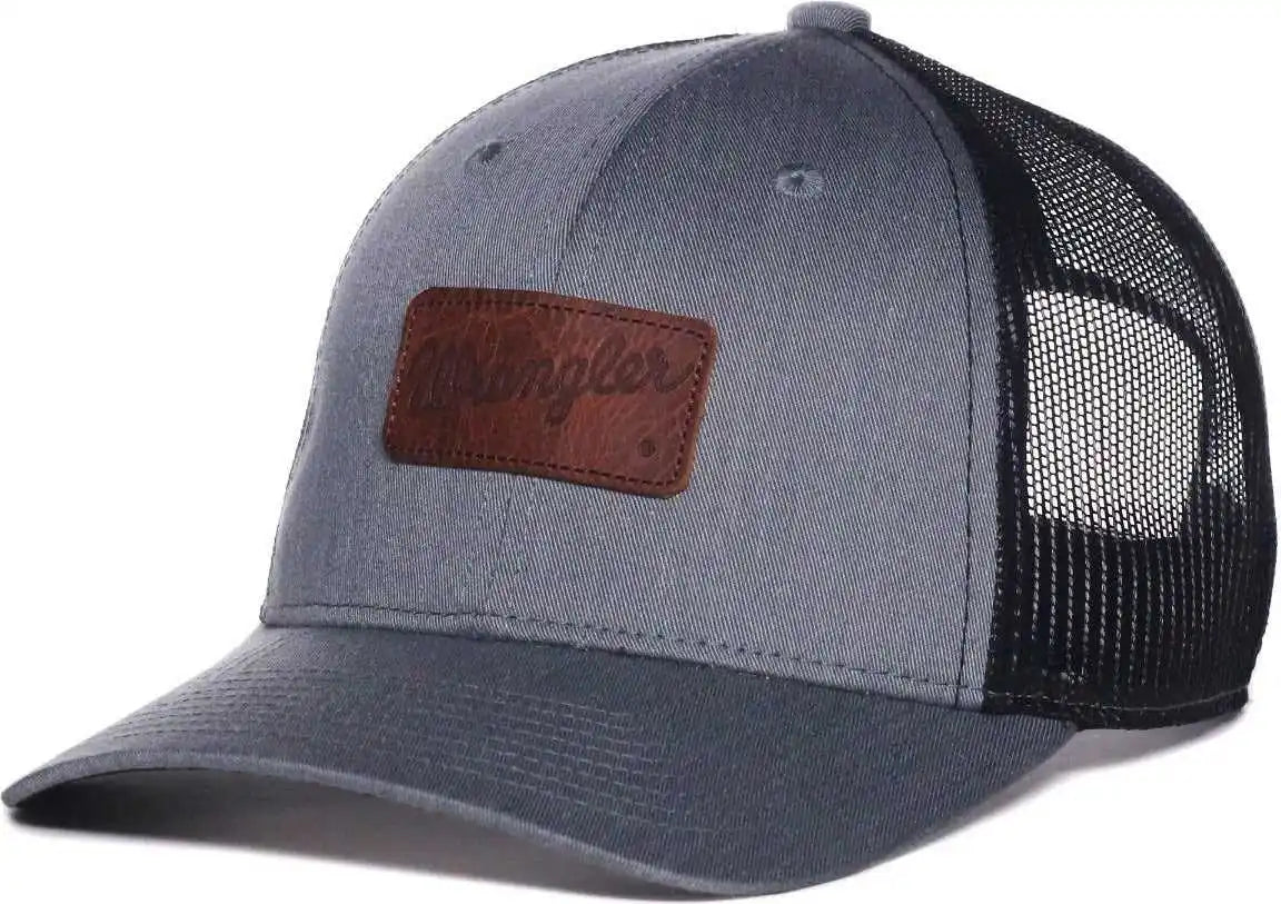 Oc Sports Wra-103 Wranger Leather Patch Trucker Cap - Ht Gray Black - Osfm