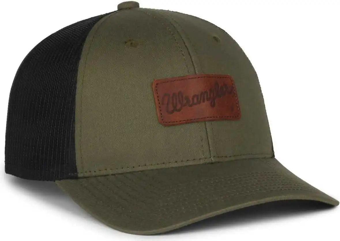 Oc Sports Wra-103 Wranger Leather Patch Trucker Cap - Loden Black - Osfm