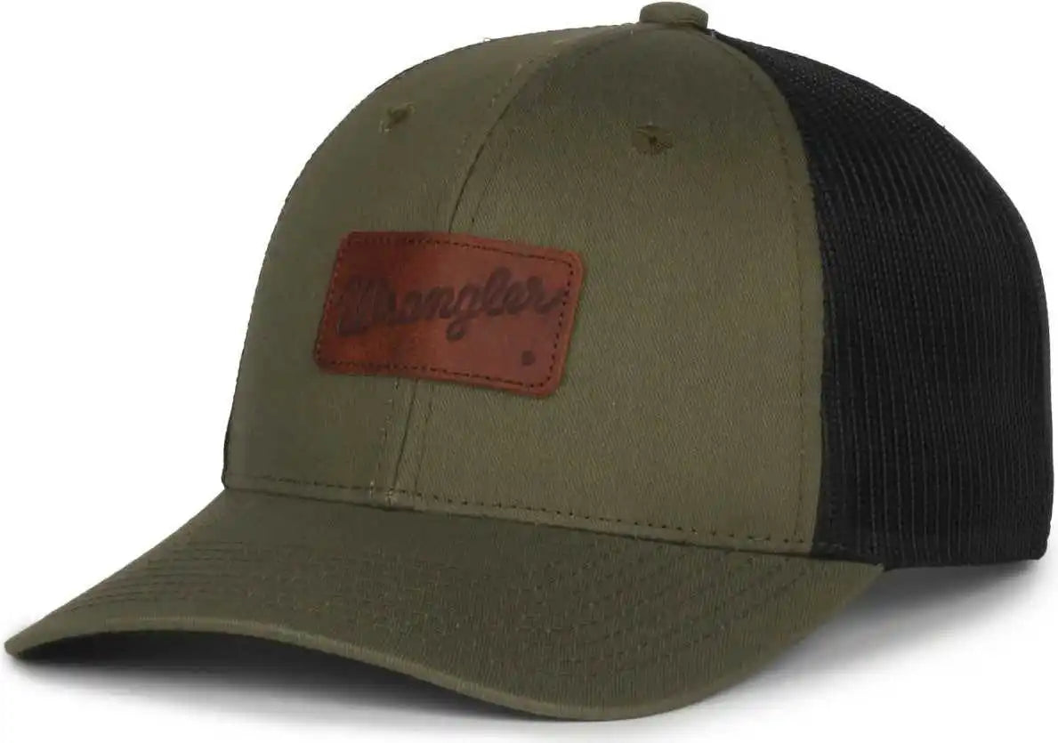Oc Sports Wra-103 Wranger Leather Patch Trucker Cap - Loden Black - Osfm