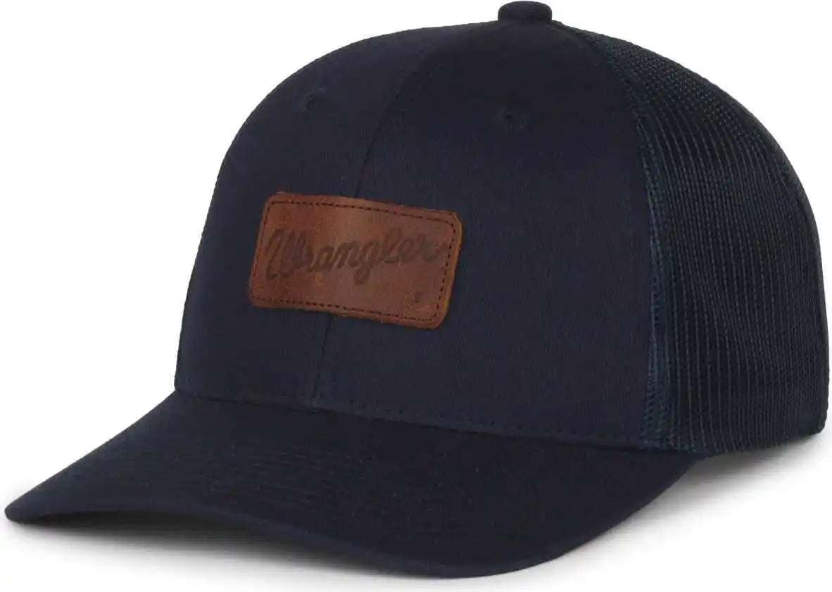 Oc Sports Wra-103 Wranger Leather Patch Trucker Cap - Navy - Osfm