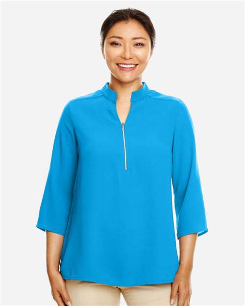 Front View of Ocean Blue Women's Perfect Fit™  Three-Quarter Sleeve Crepe Tunic - DP611W