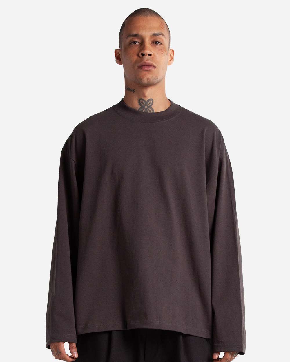 Off Black Unisex Max Heavyweight Oversized Long Sleeve T-Shirt - SHMOL plain