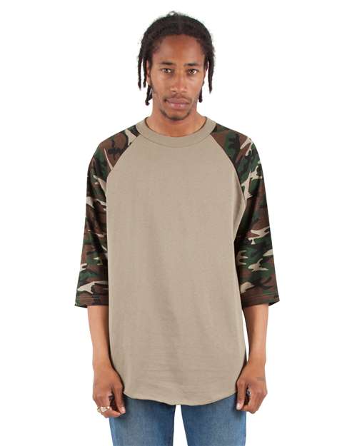 Olive/ Camo Green Three-Quarter Sleeve Camo Raglan T-Shirt - SHRAGCM