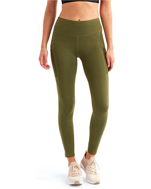Front View of Olive Women's Mesh Pocket Danica Leggings - TD304